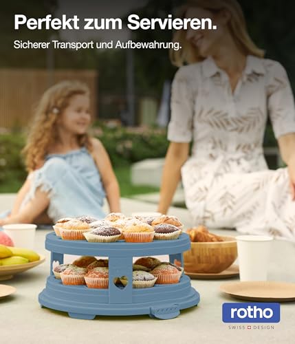 Foto von Rotho Fresh Tortenglocke hoch mit Trays, lebensmittelechter Kunststoff (PP) BPA-frei, blau/transparent, (35.5 x 34.5 x 26.0 cm)