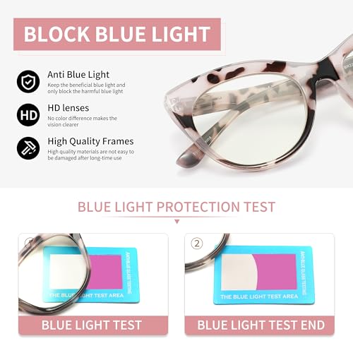 Image of reading glasses, adjustable in strength from 0.0 to 4.0, blue light-blocking lenses, stylish cat-eye frame and spring hinges (4 per pack) UV resistance(0.00x)