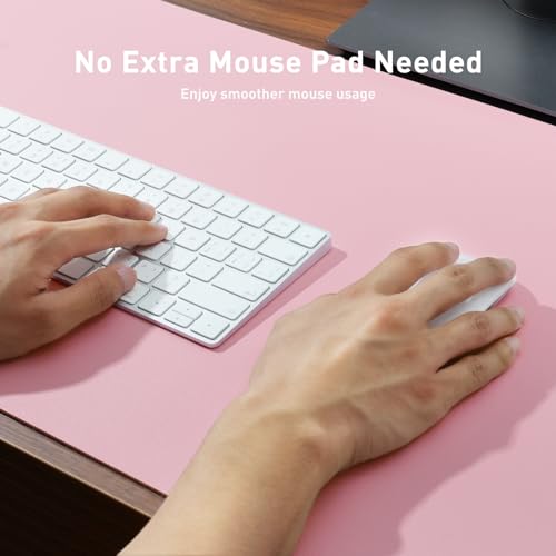 Image of Leather Desk Pad Protector, Mouse Pad, Office Mat, Non-Slip PU Leather Blotter, Laptop Pad, Waterproof Writing Pad for Office and Home (23.6 inch x 13.7 inch, Fairy Pink)