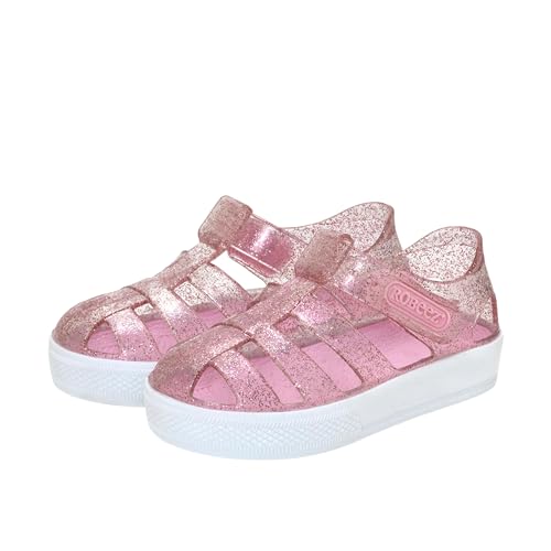 Robeez Toddler Boys and Girls Jelly Summer Sandals Waterproof Slip Resistant Closed Toe Water Shoes with Easy On Hook and Loop Closure Pink 6 Toddler