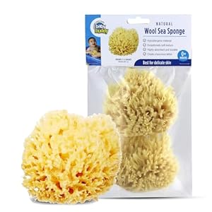 Baby Buddy Natural Wool Sea Sponge, Newborn Bath Time Essential, Ultra Soft for Delicate Skin, Hypoallergenic and Biodegradable, 2 Pack