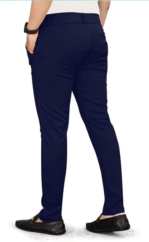 Image of VIJETA Garments for Men Lycra Blend Formal Trousers ? Smart Fit Office Wear Pants with Elastic Waistband & Zip Fly