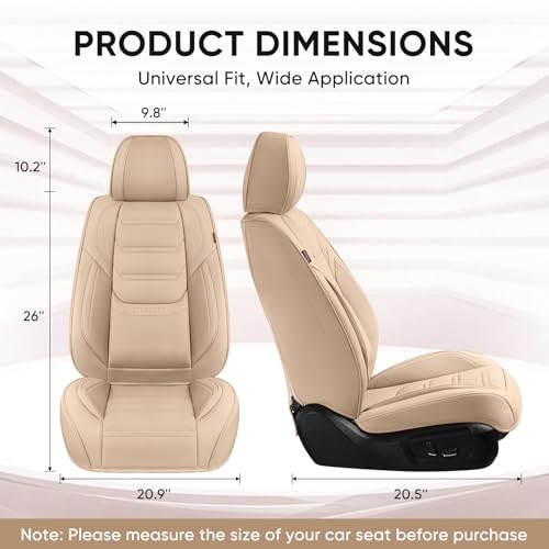 Image of TIEHESYT Leather Seat Covers Front Pair with Lumbar Support and Headrest, Breathable and Waterproof Car Seat Cover, Universal Seat Covers for Cars, Trucks, SUVs, Airbag Compatible, Beige