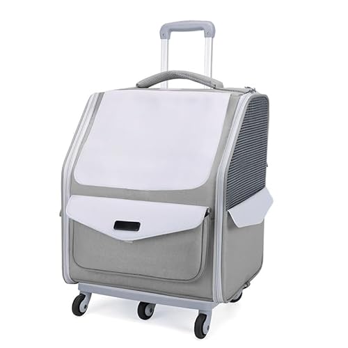 ペットキャリーバッグ ペットキャリー ペットカート キャスター付き 折りたたみ式 通気性メッシュ 大容量 旅行/通院/防災対応 小型犬猫用伸縮ハンドル付き犬用バックパックキャリア (グレー,レバー付きです。)