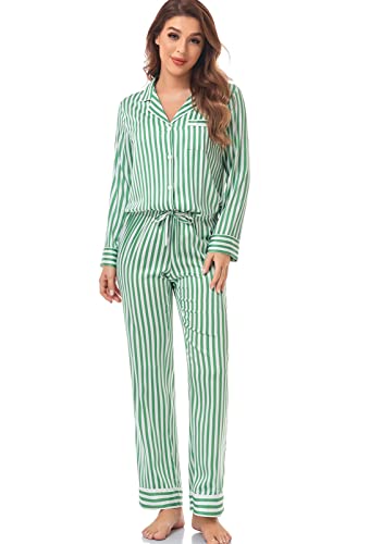 Image of Serenedelicacy Women's Satin Pajama Set Long Sleeve Button Down Sleepwear 2-Piece Silky Pj Set