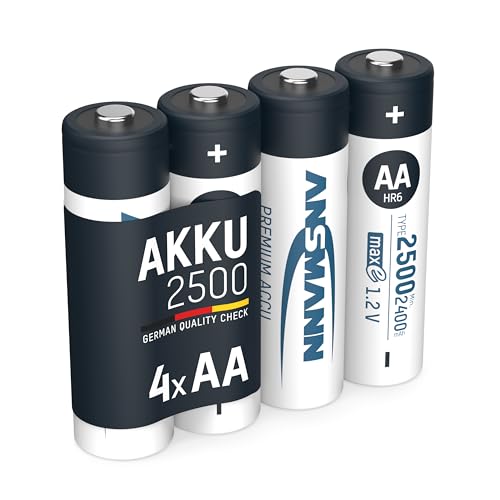 ANSMANN Akku AA 2500 mAh NiMH 1,2 V (4 Stück) - Mignon AA Batterien wiederaufladbar, maxE sorgt für äußerst geringe Selbstentladung für jahrelangen Einsatz