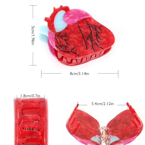 Novelty Anatomical Heart Hair Claw Clip, Red and White, 1 Piece