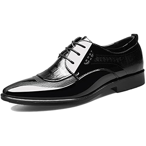 Mens Patent Leather Derbys Pointed Toe Lace Up Shoes Business Formal Office Work Dress Shoes Black Size 7uk Cover