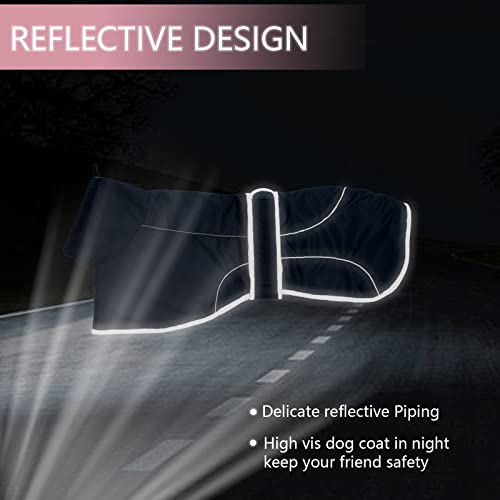 Geyecete- Wasserdicht Windhunde Mantel Fleece Whippet Pullover Winterjacke,Verstellbaren Reflektierend Outdoor Hundemantel für mittel und Grosse Galgo Windhund Whippet Lurcher Saluki-Navy Blau-XS