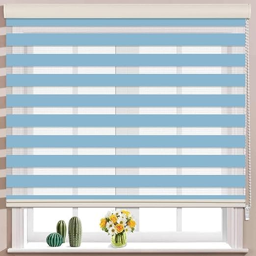 Image of Zebra Blind for Windows Dual Layer Zebra Roller Shades Light Filtering Sheer Window Treatments Privacy Light Control for Day and Night, Color Blue, W100XH160CM