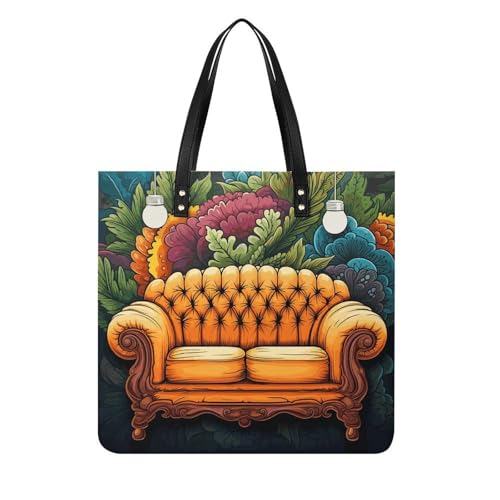 Couch Leather Tote Bag Soft Handbag Vintage Shoulder Purses Fashion Top Handle Bag Large Capacity