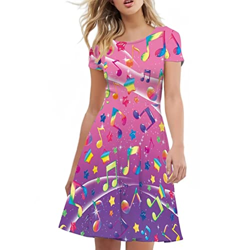 Image of POLERO Sunflower Dress for Women Floral Summer Dresses Short Sleeve Casual Sundresses Midi Dresses