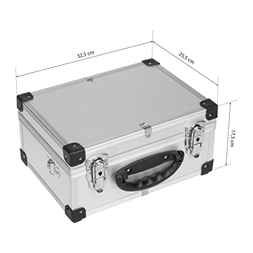 anndora Werkzeugkoffer 70106 Aluminium Rahmen Koffer - Werkzeugkiste 32,5 x 23,5 x 17,5 cm mit Neopren Auskleidung und Tragegurt - Silber