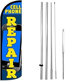 4 Less Co CELL PHONE REPAIR - Windless Feather Swooper Flag 15 Feet Tall Pole Kit Banner Sign bq-h