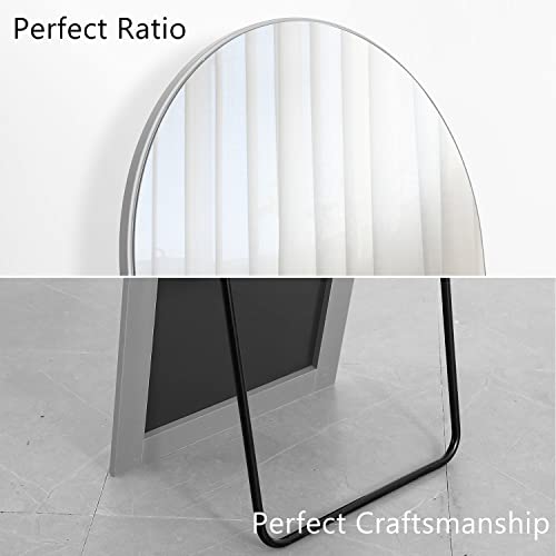 Image of PexFix Arched Full Length Mirror,Floor Body Mirror with Stand,Full Length Wall Mirror with Wood Frame,Dressing Mirror for Bedroom,Silver,60''x20'' (USAM019)