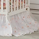 Brandream Crib Bed Skirt for Baby Girls Dust Ruffle White Tulle Lace Embroidered Floral Nursery Bedding Toddler Bedskirt Double Layered with Solid Cotton