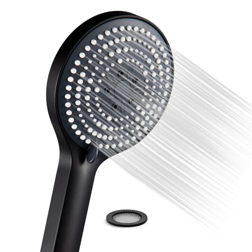 OFFO Pommeau de Douche,Douchette,Avec 6 modes de massage pulvérisation,Pommeau de Douche économie d'eau,Tête de Douche,Poire de Douche,Grande xxl(Φ130mm),Noir Mat