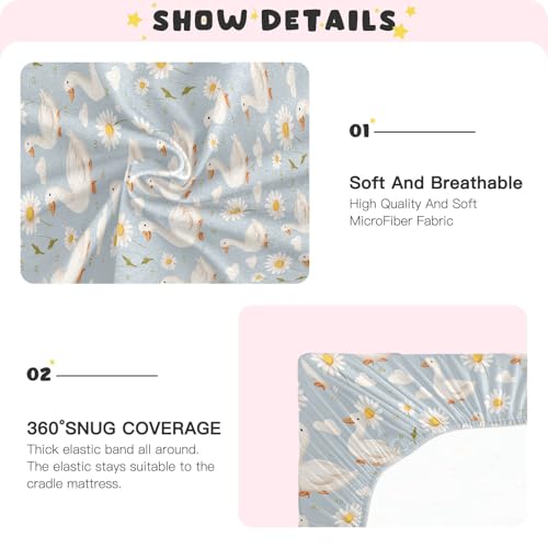 Image of Baby Crib Sheet Cute Goose Flowers Crib Mattress for Boys and Girls Playard Sheet Soft Breathable Fitted Baby Mattress Cover 52x28in