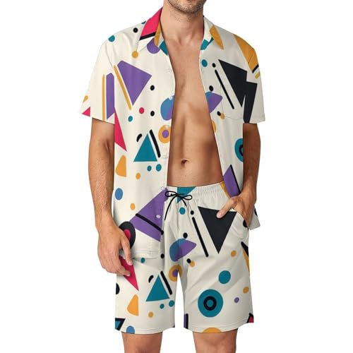 Conjunto de hombre de camisa y pantalón corto con estampado de triángulos coloridos