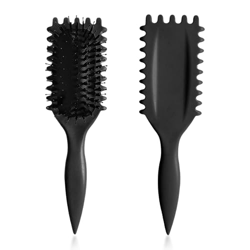 2025 Premium Boar Bristle Curly Hair Brush Upgrade Version Curl Defining Brush for Men Women Girls Curls Reduce Hair Pulling Frizz Ergonomic Design and Comfortable Black