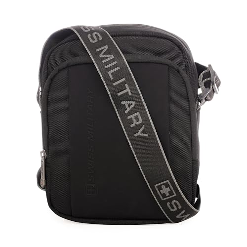 Image of SWISS MILITARY Black Gold Collection Trail Stylish Travel Sling Bag with Multiple Compartments & Compact Crossbody, 4L Capacity, 1680D Polyester, Adjustable Shoulder Strap with Keychain Holder (4L)