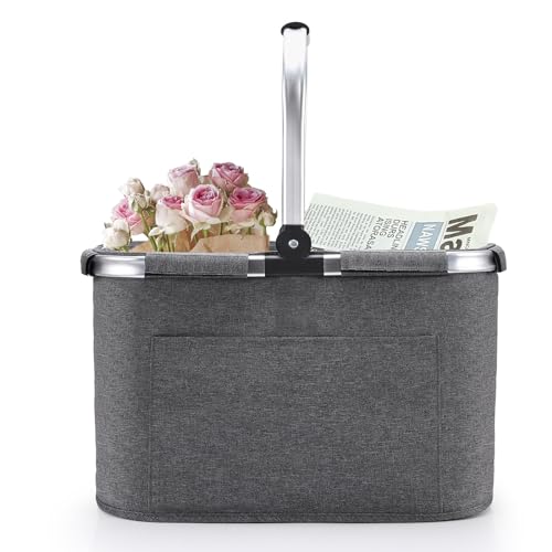 30L Familie Einkaufstasche Einkaufskorb Faltbar Tragekorb Groß Picknickkorb Klappkorb Reisetasche Praktischer Einkaufen Korb mit Gepolsterten Griffen - ideal für Reisen/Picknick/Einkaufen/Geschenk