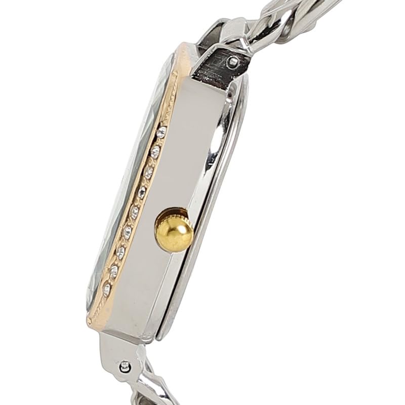 Image of Haute Sauce Women's The Churchford Rectangular Watch | Silver Stainless Steel Strap | Emerald Green Dial | One-Size | Foldover Closure | Quartz | Analogue | Wrist Belt Watch for Female & Girls
