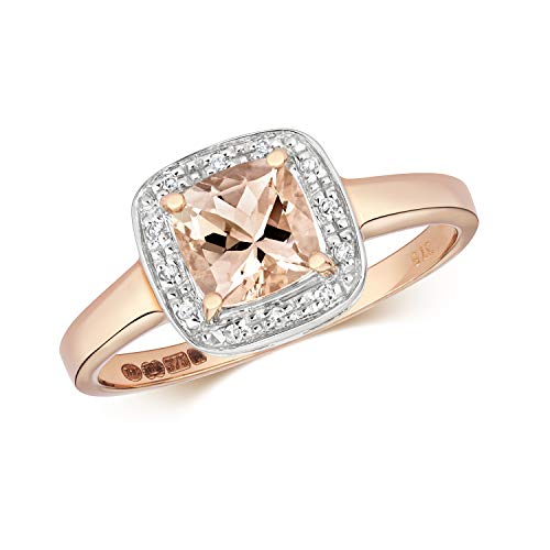 Bague solitaire femme or rose 9 carat diamant brillant morganite véritable anneau WJS28412