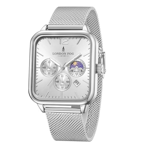 Image of London Fog Hampstead Collection Chronograph Watch for Men with Square Dial, Luminous Hands & Hour Markers, Date Display & Mesh Metal Strap - LFM10007