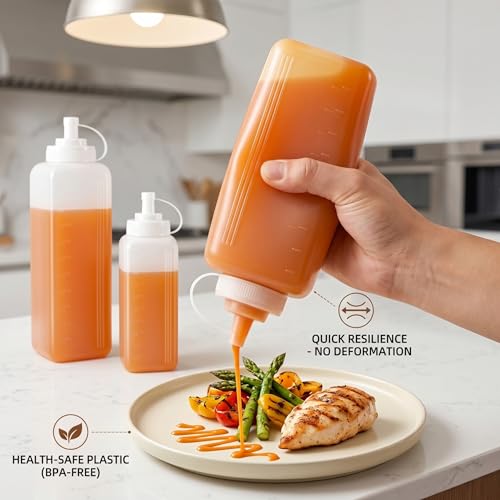 Botella para condimentos de plástico de 32 oz con boca ancha pack de 6 botes 6