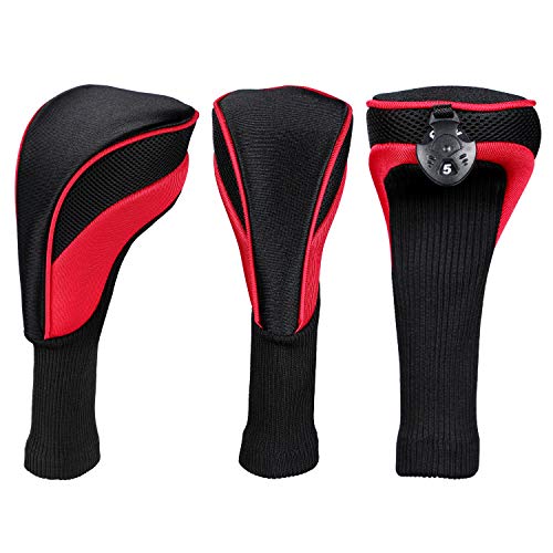 image for LONGCHAO Red/Black Golf Head Covers Driver 1 3 4 5 7 X Fairway Woods H