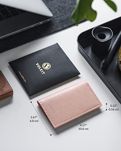 Image of VULKIT Leather Business Card Holder 2 Sided Slim Business Name Card Organizer for Men or Women, Up to hold 20 cards (Vintage Rose)
