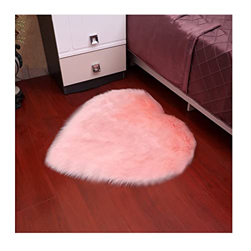 JHNEA Teppich in Herzform, Wolle, Schaffell, rutschfest, weich, lang, Plüsch, flauschig, zottelig, Schlafzimmer, Sofa, dekorativer Bodenteppich, Hellrosa, 60 x 70 cm Cover