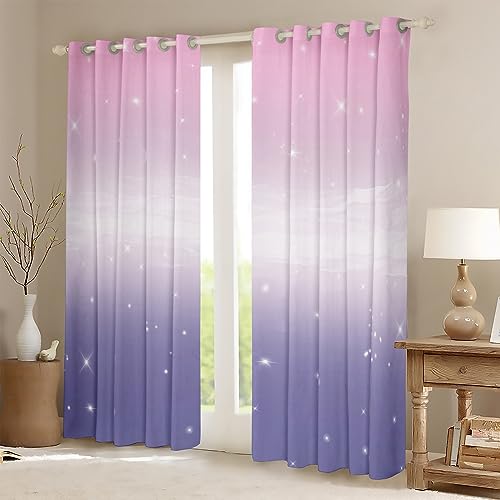 Homemissing Girls Curtains for Bedroom Living Room Pink Purple Rainbow 30%-50% Blackout Curtains for Kids Colorful Ombre Window Drapes Glitter Window Treatments W46*L72 - Image 2