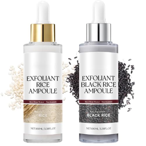 GXGM 2 piezas Glow Rice Ampolla Duo, Peel Shot Black Rice Ampoule White Rice Sérum, arroz blanco y negro como exfoliante, apertura de poros, exfoliación suave, eliminador de puntos negros