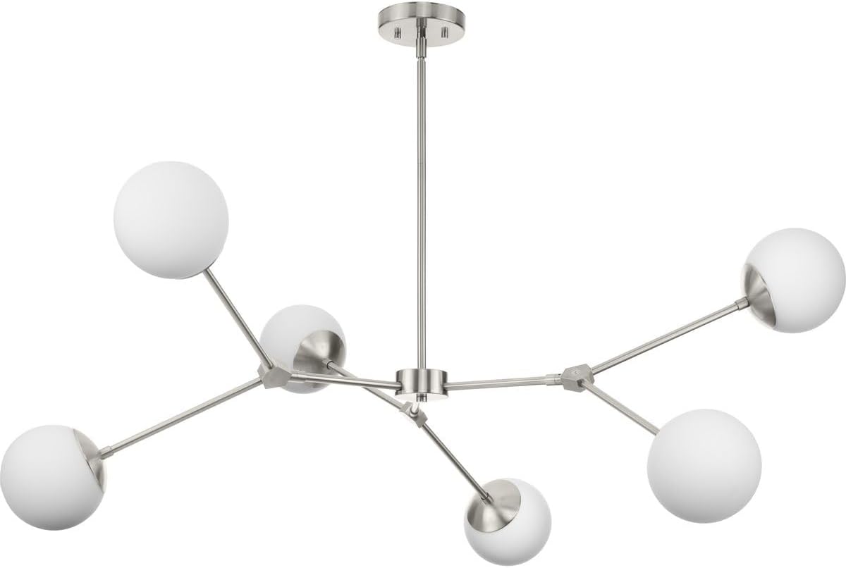 Progress Lighting Haas 50 in. 6-Light Brushed Nickel Modern Organic Chandelier with Opal Glass Shades