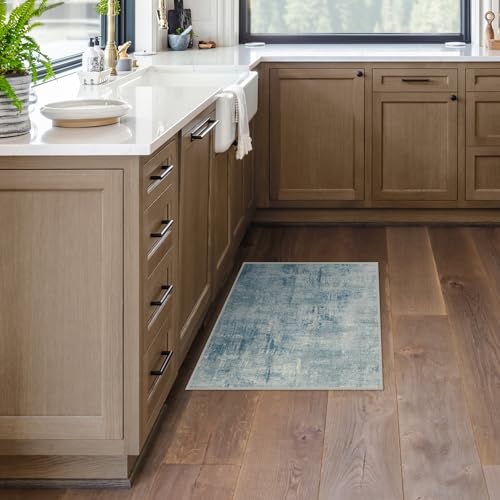 RUGGABLE Impasto Washable Rug - Perfect Modern Area Rug for Living Room, Bedroom, Kitchen & Dorm Room - Stain & Water Resistant - Durable, Pet & Child-Friendly - Slate Blue 2'x3' (Standard Pad)