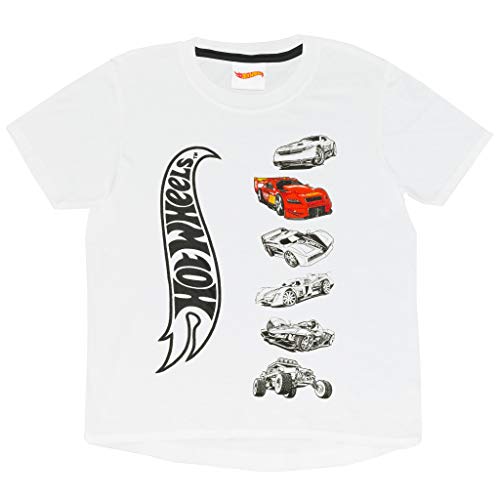 Popgear Hot Wheels Stacked Autos Mädchen-T-Shirt Weiß 134 | Kleinkind-Größen vorhanden, Spielzeugautos, Geschenkidee für Jungen