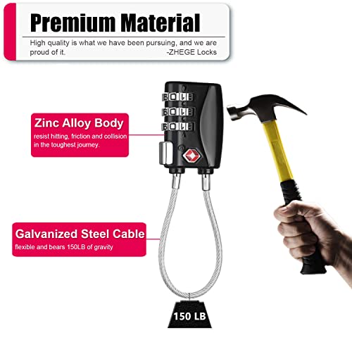 Zhege Luggage Locks 2 Pack, Tsa Cable Travel Lock, Safe Padlock For Gym, School, Suitcases, Baggage, Small Cabinets, Computer Bags #TOP3