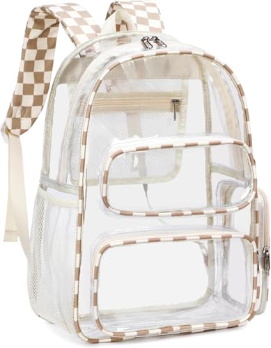 CAMTOP Mochila Transparente Resistente para Estudantes, Escola, Trabalho, Festivais, Viagens Esportivas, Cáqui