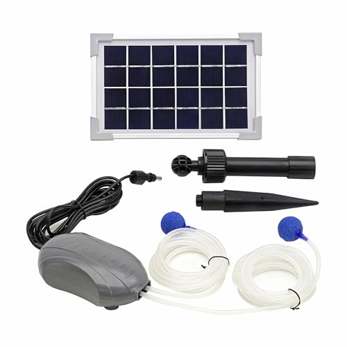 AEO Solar Powered Air Pump Kit, Two Airing Stones, 22GpH Air Pump & 2.5W Solar Panel for Fish Pond, Aquaculture, Hydroponics, Bubbleponics