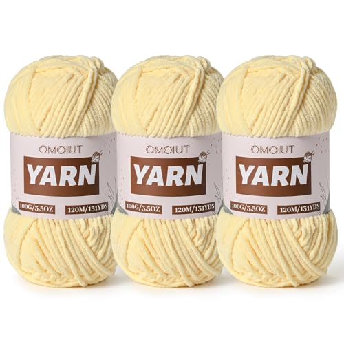 Image of 3 Packs Plush Chenille Chunky Crochet Yarn - Baby Yarn for Crocheting Soft - Velvet Yarns Knitting for Blankets Crafts - Fluffy Amigurumi Yarns 300g / 393yd (3 Yellowish)