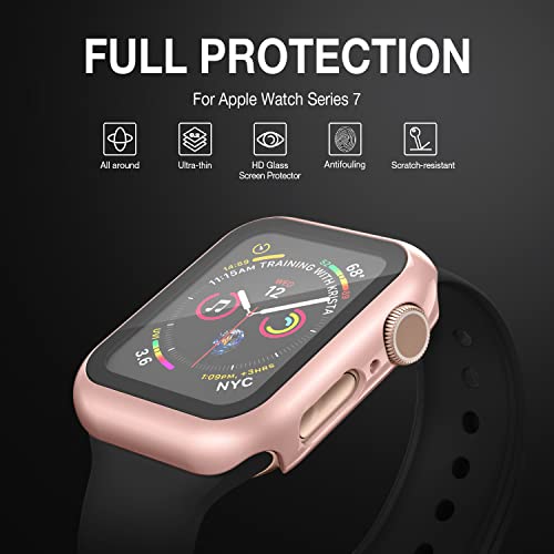 Image of Case Compatible with Apple Watch 44MM Series 6 /5 /4 /SE with Built-in Tempered Glass Screen Protector, All-Around Ultra-Thin Bumper Full Cover Hard PC Protective Case for iWatch, Rosegold
