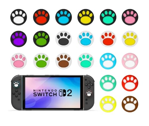 2025年 Switch 2対応用親指グリップキャップ ジョイコン対応シリコン素材 快適フィット スイッチ2対応滑り止めスティックカバー ブラック+ホワイト, 4個セット,