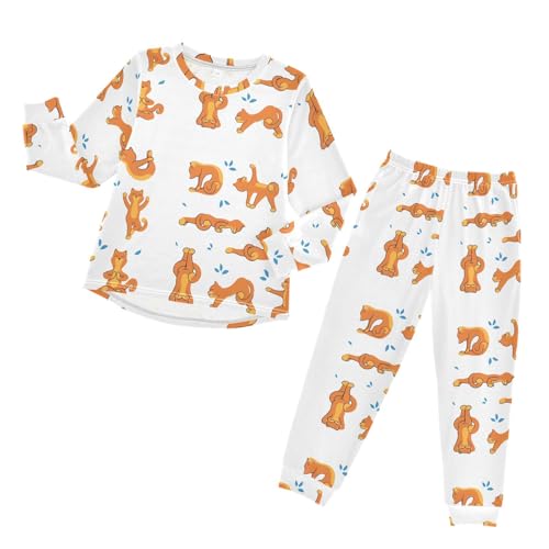 Cats Practicing Yoga Soft Pajama Set for All Seasons,Breathable Pjs Long Sleeve Sleepwear,Comfy Loungewear 2 Piece Underwear Set 5T