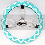 Mana Trading Handmade Steering Wheel Cover Mint Green and White Chevron