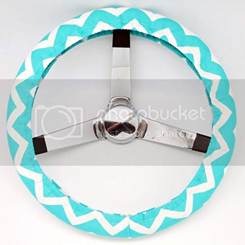 Mana Trading Steering Wheel Cover Mint Green and White Chevron