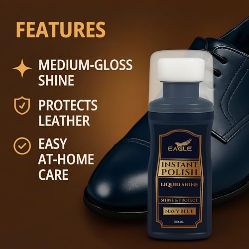 Eagle Liquid Shoe Polish Instant Shine – Quick-Dry Leather Polish with Built-In Sponge Applicator & 2 Cleaning Wipes (Navy Blue) by Eagle - Used condition - Image 4