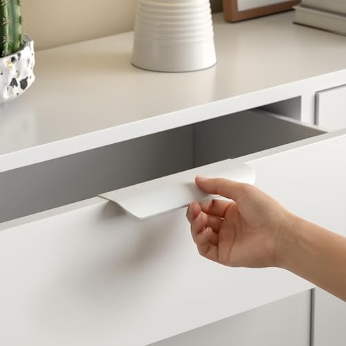 Image of goldenwarm 10 Pack Kitchen Cabinet Handles 5 Inch White Finger Pulls for Cabinets Edge Pulls Kitchen Hardware for Dresser Drawers,Aluminum Alloy