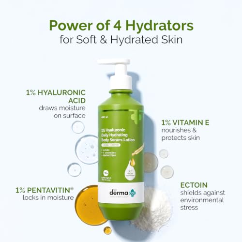 Image of The Derma Co 1% Hyaluronic Daily Hydrating Body Serum-Lotion | 72 Hours Hydration | Ectoin, 5 Ceramides & PENTAVITIN | Lightweight & Non-sticky | Strengthen's Skin Barrier | Power of 4 Hydrators -400ml